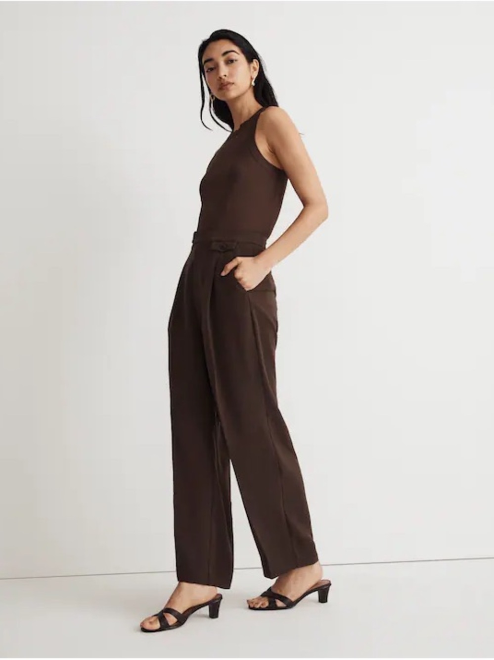 Madewell Women's Brown High-Waist Pleated Trousers - Picture 3 of 5